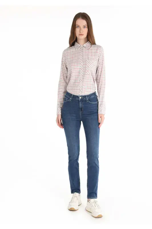 Carla Straight Leg Navy Blue Women's Trousers - COLIN’S