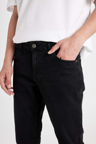 Carlo Skinny Fit Ekstra Tor Kalıp Oddiy Bel Ekstra Tor Oyoq Jean Shim Pantalon Qora - 5