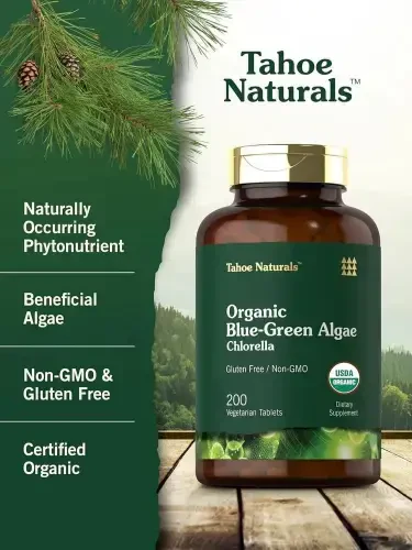 Carlyle tomonidan ishlab chiqarilgan Tahoe Naturals brendi | 250 mg li Xlorellaning ko'k-yashil suv o'tlari | 200 tabletka | Vegeterian, GDOsiz, Glutensiz qo'shimcha - 6