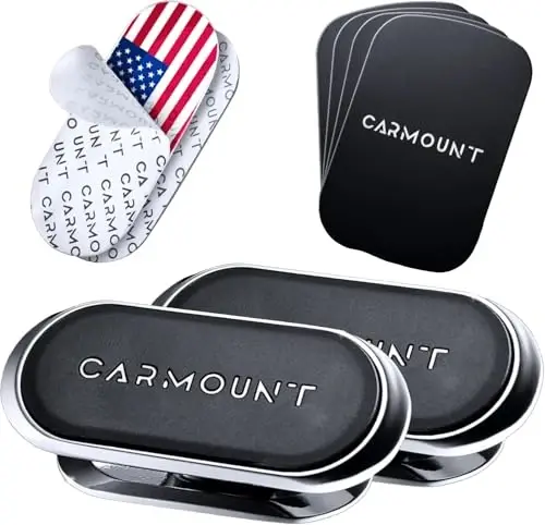 CARMOUNT Magnetic Phone Car Phone Holder 2 Pack | Minimal Adjustable Mount F1 Version | Ultra Strong 8X N52 Magnets | 360 Degree Rotation & 30 Degree Tilt | Universal Smartphone Dash Mount - 1