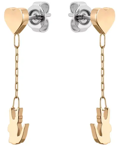 Carnation Gold Tone Heart and Crocodile Drop Earrings - 1