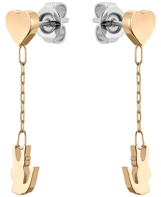 Carnation Gold Tone Heart and Crocodile Drop Earrings - 1