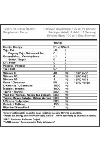 Carniflame 3000 Mg Thermo Karnitin L-karnitin 20 Ampula Kivi Ta'mi - SSN SPORTS STYLE NUTRITION (1)