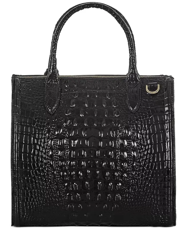 Caroline Melbourne Embossed Leather Satchel-Black/Gold - 2