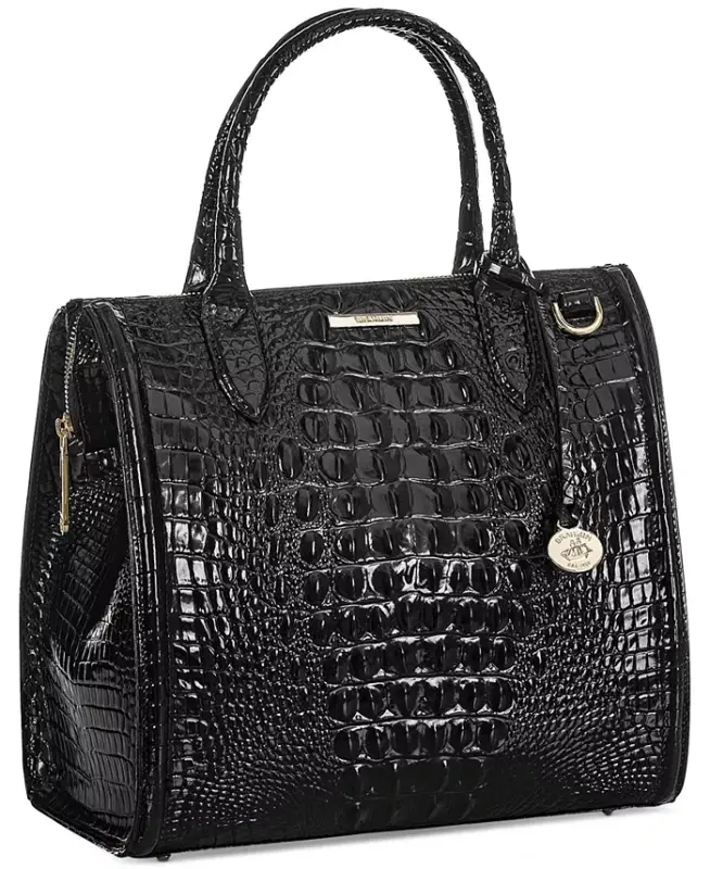 Caroline Melbourne Embossed Leather Satchel-Black/Gold - 3