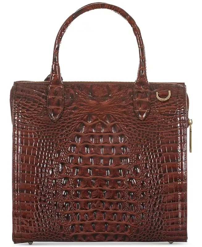 Caroline Melbourne Embossed Leather Satchel-Pecan/Gold - 2
