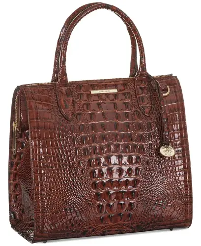 Caroline Melbourne Embossed Leather Satchel-Pecan/Gold - 3