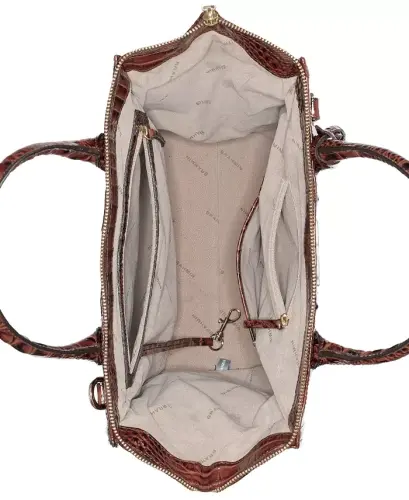 Caroline Melbourne Embossed Leather Satchel-Pecan/Gold - 4