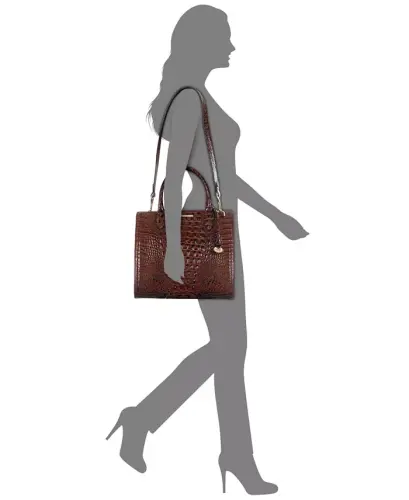 Caroline Melbourne Embossed Leather Satchel-Pecan/Gold - 5