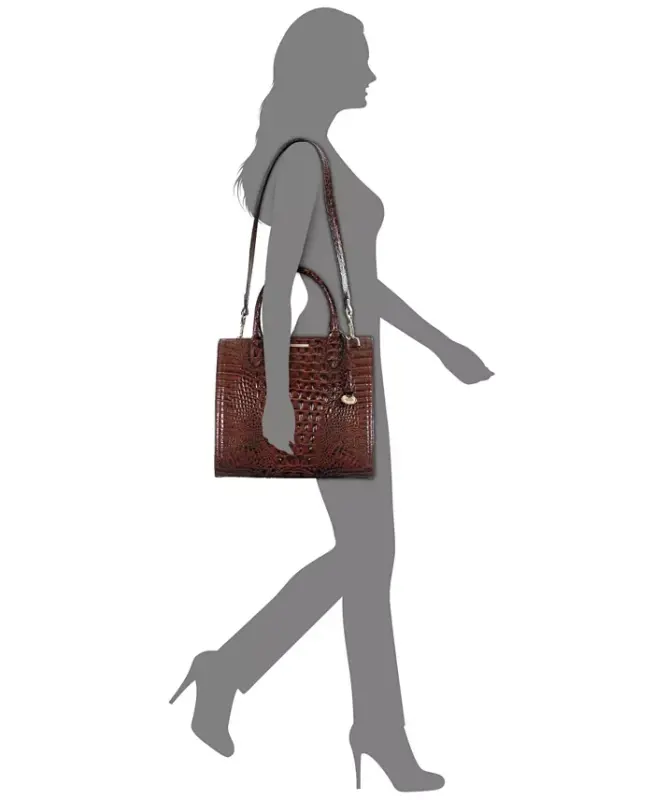 Caroline Melbourne Embossed Leather Satchel-Pecan/Gold - 5