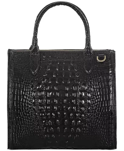 Caroline Melbourne Embossed Leather Satchel-Black/Gold - BRAHMIN (1)