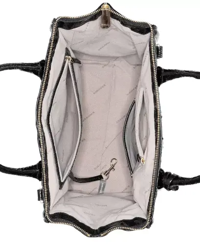 Caroline Melbourne Embossed Leather Satchel-Black/Gold - 4