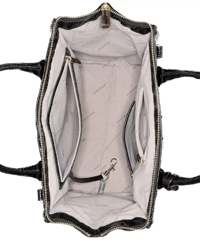 Caroline Melbourne Embossed Leather Satchel-Black/Gold - 4