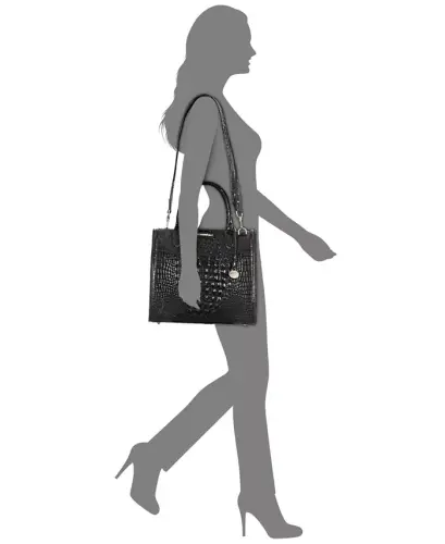 Caroline Melbourne Embossed Leather Satchel-Black/Gold - 5