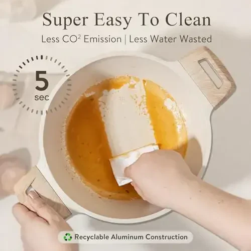 CAROTE 16 dona qismli qozon va tovalar toʻplami yopishmaydigan, oq granitdan yasalgan idish- tovoqlar induksion pechlar uchun, yopishmaydigan pishirish toʻplami, qovurilgan tova va kastryulkalar bilan (PFOS, PFOA yoʻq) - 2