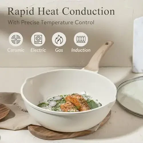 CAROTE 16 dona qismli qozon va tovalar toʻplami yopishmaydigan, oq granitdan yasalgan idish- tovoqlar induksion pechlar uchun, yopishmaydigan pishirish toʻplami, qovurilgan tova va kastryulkalar bilan (PFOS, PFOA yoʻq) - 4