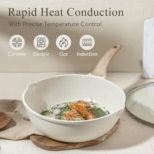 CAROTE 16 Piece Pots and Pans Set Nonstick, White Granite Cookware Sets Induction Cookware, Non Stick Cooking Set w/Frying Pans & Saucepans (PFOS, PFOA Free) - 4