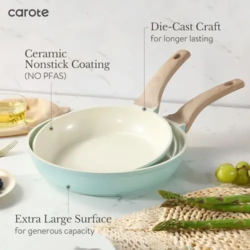 CAROTE 21 Ceramic Cookware Set, Pots and Pans Set Non stick, Cook Ware Set Induction Kitchen Cooking Set Non-toxic Health Induction Cookware, PFAS Free - 2