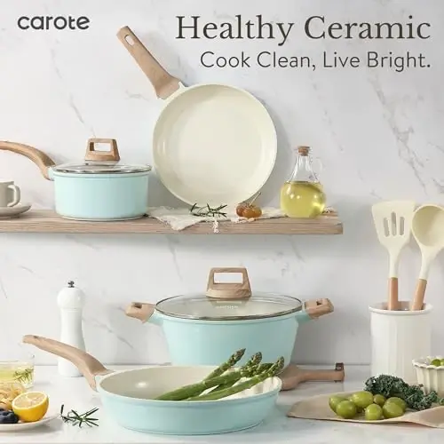 CAROTE 21 Ceramic Cookware Set, Pots and Pans Set Non stick, Cook Ware Set Induction Kitchen Cooking Set Non-toxic Health Induction Cookware, PFAS Free - 5