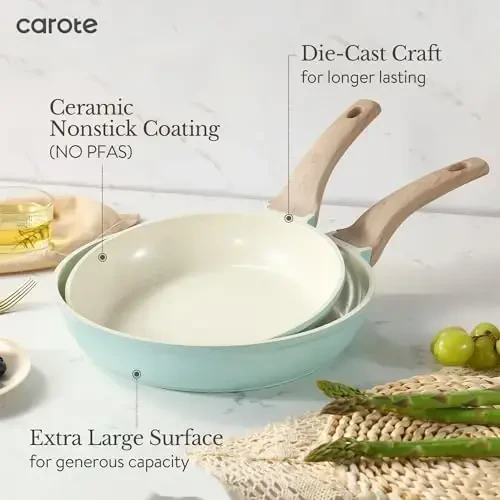 CAROTE 21-Piece Ceramic Pots and Pans Cookware Set, Non Stick Induction Cook Ware Kitchen Cooking Set Non-Toxic Health, PFAS Free - 2