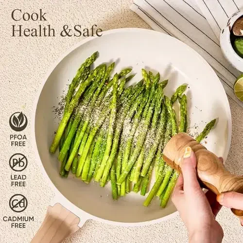 CAROTE 21Pcs Pots and Pans Set, Nonstick Cookware Sets, White Granite Induction Cookware Non Stick Cooking Set w/Frying Pans & Saucepans(PFOS, PFOA Free) - 4