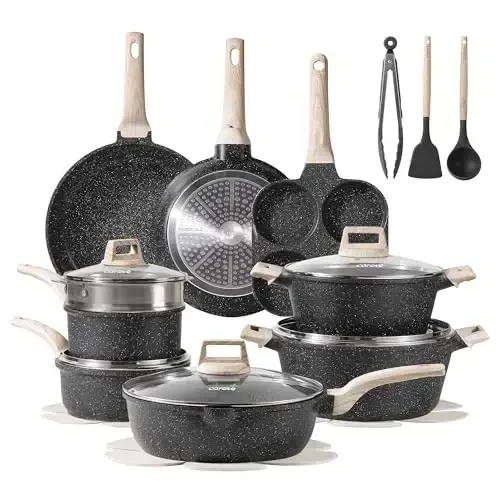 CAROTE 21pcs Pots and Pans Set Nonstick, Cookware Set Black Granite Induction Kitchen Cooking Set w/Frying Pans & Saucepans(PFOS, PFOA Free) - 5