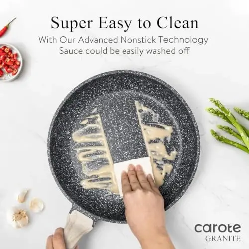 CAROTE 21pcs Pots and Pans Set Nonstick, Cookware Set Black Granite Induction Kitchen Cooking Set w/Frying Pans & Saucepans(PFOS, PFOA Free) - CAROTE (1)