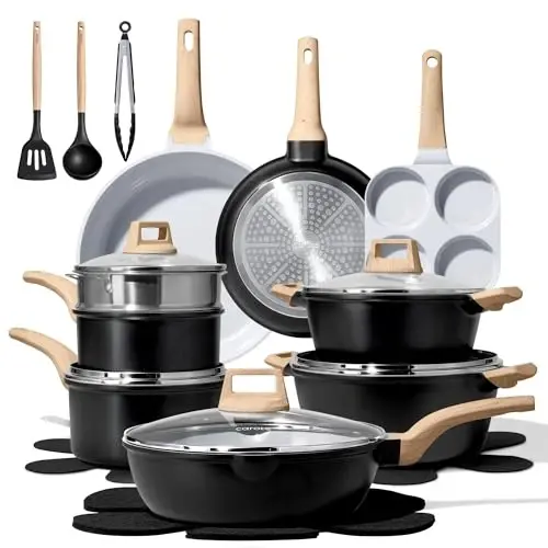 CAROTE 21pcs Ceramic Cookware Set, Pots and Pans Set | Non-Toxic Healthy Induction Cooking Set, Easy Clean, Fast & Even Heating, Fit All Stovetops, PFAS FREE - 1