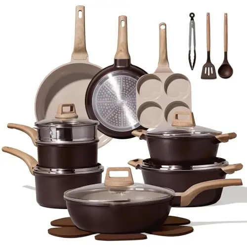 CAROTE 21pcs Ceramic Cookware Sets, Pots and Pans Set | Healthy Cooking Set, Non-Toxic Induction, Ultra Durable, Easy Clean, Induction Compatible, PFAS FREE - 1
