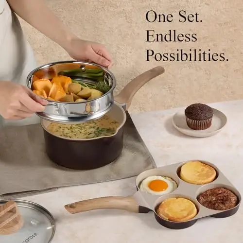 CAROTE 21pcs Ceramic Cookware Sets, Pots and Pans Set | Healthy Cooking Set, Non-Toxic Induction, Ultra Durable, Easy Clean, Induction Compatible, PFAS FREE - 6
