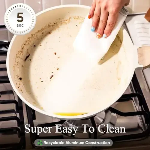 CAROTE 21Pcs Pots and Pans Set, Nonstick Cookware Sets, White Granite Induction Cookware Non Stick Cooking Set w/Frying Pans & Saucepans(PFOS, PFOA Free) - 5