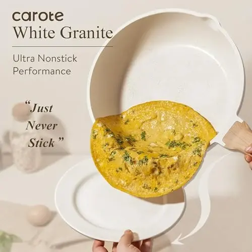CAROTE 21Pcs Qozon va Tovalar To'plami, Yopishmaydigan Idishlar To'plami, Oq Granit Induksion Idish Yopishmaydigan Pishirish To'plami /Qovurilgan Tovalar va Kastryulkalar (PFOS, PFOA Free) - 4