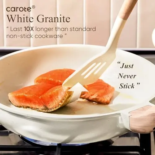 CAROTE 21Pcs Qozon va Tovalar To'plami, Yopishmaydigan Idishlar To'plami, Oq Granit Induksion Idish Yopishmaydigan Pishirish To'plami /Qovurilgan Tovalar va Kastryulkalar (PFOS, PFOA Free) - 3