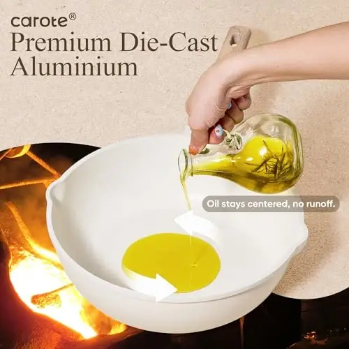 CAROTE 21Pcs Qozon va Tovalar To'plami, Yopishmaydigan Idishlar To'plami, Oq Granit Induksion Idish Yopishmaydigan Pishirish To'plami /Qovurilgan Tovalar va Kastryulkalar (PFOS, PFOA Free) - 6