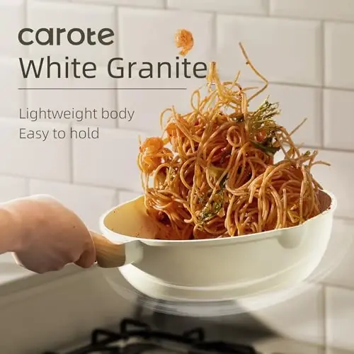 CAROTE 22pcs Pots and Pans Set Nonstick, Cookware Set White Granite Induction Kitchen Cooking Set w/Frying Pans & Saucepans& Grill Pan(PFOS, PFOA Free) - 6