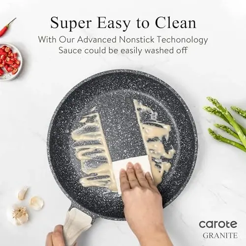 CAROTE 26Pcs Pots and Pans Set, Nonstick Cookware Sets, Granite Induction Cookware Non Stick Cooking Set w/Frying Pans & Saucepans(PFOS, PFOA Free) - 4