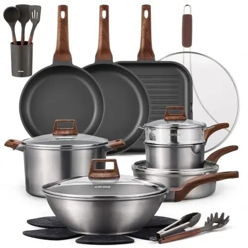 CAROTE 26pcs Pots and Pan Set Nonstick, Cookware Sets | Durable, Easy to Clean, Even Heating, Kitchen Cooking Set, Induction Compatible, with Wok - CAROTE