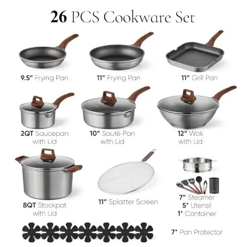 CAROTE 26pcs Pots and Pan Set Nonstick, Cookware Sets | Durable, Easy to Clean, Even Heating, Kitchen Cooking Set, Induction Compatible, with Wok - 2