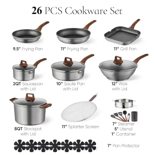 CAROTE 26pcs Pots and Pan Set Nonstick, Cookware Sets | Durable, Easy to Clean, Even Heating, Kitchen Cooking Set, Induction Compatible, with Wok - CAROTE (1)