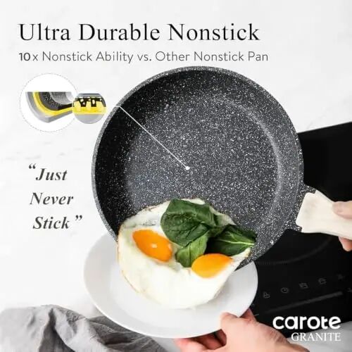 CAROTE 44pcs Nonstick Cookware Sets, Pots and Pans Set with Bakeware | Kitchen Knife Set Included, Lightweight Die-Cast Aluminum, Fast & Even Heating, All-Stovetop Compatible - 5