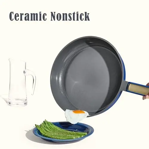 CAROTE Ceramic Cookwar Set, Pots and Pan Set Non Stick 16 Piece, Cookware Set Kitchen Cooking Set Non Toxic, PFAS PTFE Free, Blue - 4