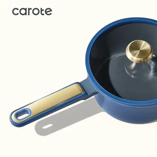 CAROTE Ceramic Cookwar Set, Pots and Pan Set Non Stick 16 Piece, Cookware Set Kitchen Cooking Set Non Toxic, PFAS PTFE Free, Blue - 5