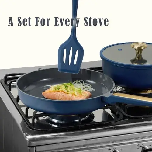 CAROTE Ceramic Cookwar Set, Pots and Pan Set Non Stick 16 Piece, Cookware Set Kitchen Cooking Set Non Toxic, PFAS PTFE Free, Blue - 6