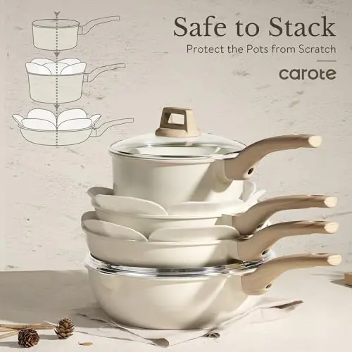 CAROTE ICE 35pcs Pots and Pans Set, Nonstick Cookware Sets, White Granite Induction Cookware with Kitchen Knife Set - 7