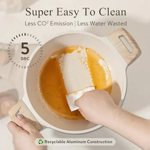 CAROTE Pots and Pans Set Nonstick, White Granite Induction Kitchen Cookware Set, 10 Pcs Non Stick Cooking Set w/Frying Pans & Saucepans(PFOS, PFOA Free) - 3