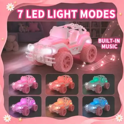 Carox Pink Remote Control Car, 1: 16 RC Car with Doll and Stickers | RC Cars for Girls, Rechargeable, 2.4GHz, LED Headlight, Christmas Birthday Gifts for Grils 6+ - 5