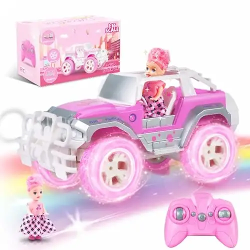Carox Pink Remote Control Car, RC Cars for Girls, 1: 16 RC Car with Doll | Rechargeable, 80-Minute Playtime, 2.4GHz, LED Headlight, Christmas Birthday Gifts for Grils 6+ - 1