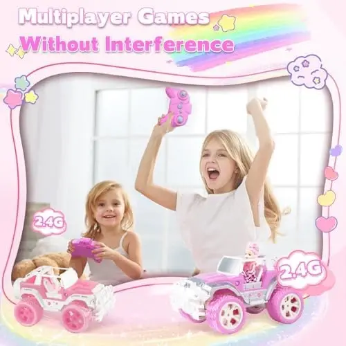 Carox Pink Remote Control Car, RC Cars for Girls, 1: 16 RC Car with Doll | Rechargeable, 80-Minute Playtime, 2.4GHz, LED Headlight, Christmas Birthday Gifts for Grils 6+ - 3