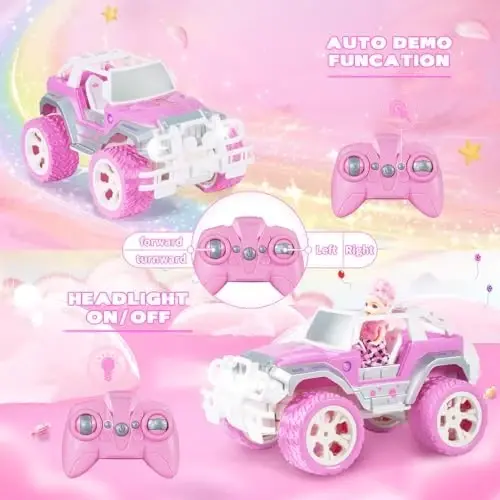 Carox Pink Remote Control Car, RC Cars for Girls, 1: 16 RC Car with Doll | Rechargeable, 80-Minute Playtime, 2.4GHz, LED Headlight, Christmas Birthday Gifts for Grils 6+ - 4