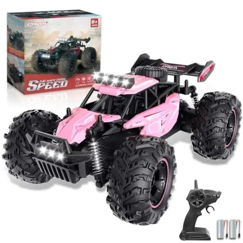 Carox Remote Control Car 2.4GHz 1: 18 Off-Road Monster Truck | 25KM/H High Speed，Rechargeable design,LED Lights，Ideal Gift for kids 6+,Pink - 1